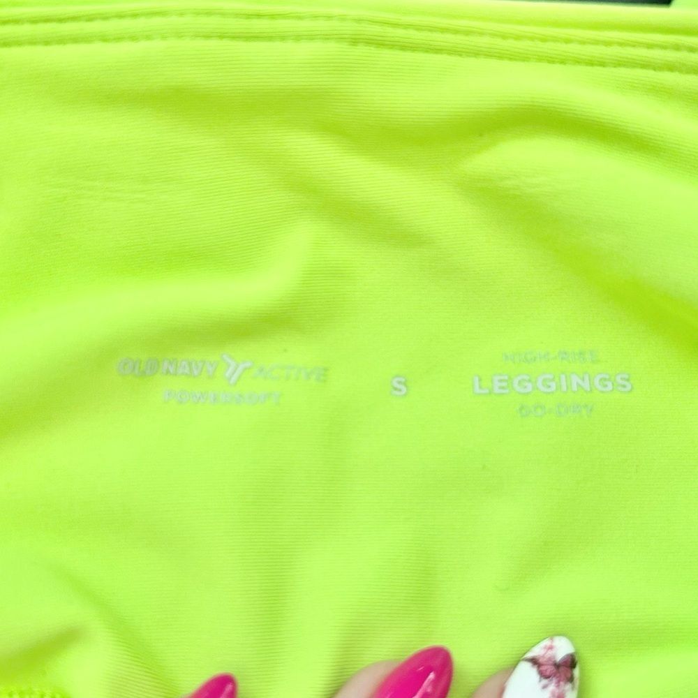Old Navy Powersoft Crop Neon Yellow High Waist Active Leggings w/Pockets Small - Picture 5 of 7